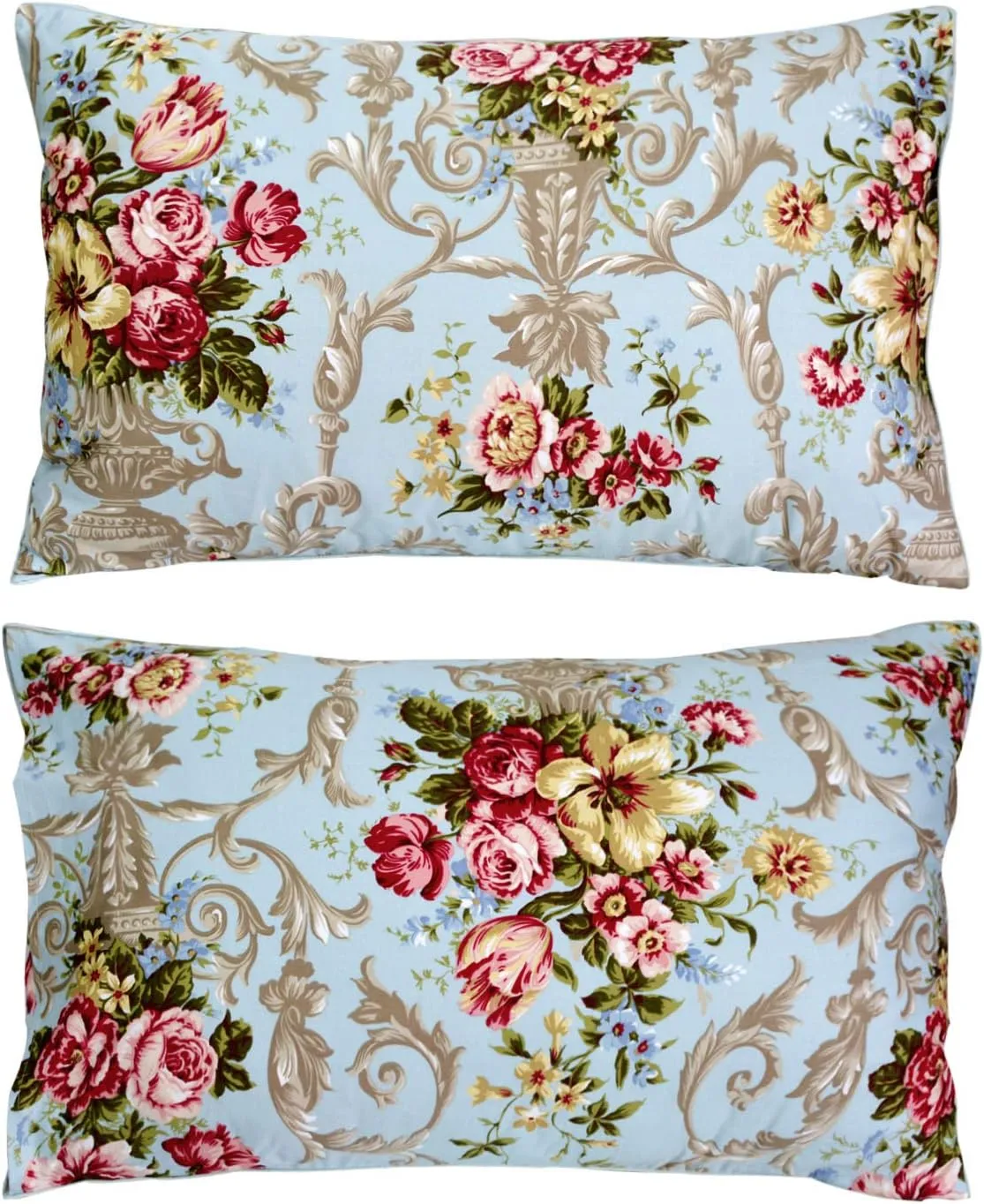 FADFAY Shabby Floral Bedding Elegant Peony Sheets Set Luxury Bedding Collections 800 Thread Count 100% Egyptian Cotton Deep Pocket, 4 Piece-Queen Size