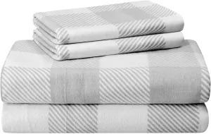 Featherhead™ 100% Cotton 4PCs Flannel Sheet Set, Queen Size, Gingham | Double-Brushed for Extra Softness, Warm & Breathable, Extra Deep Pockets fits Up to 17” – 1 Flat, 1 Fitted, 2 Pillowcase