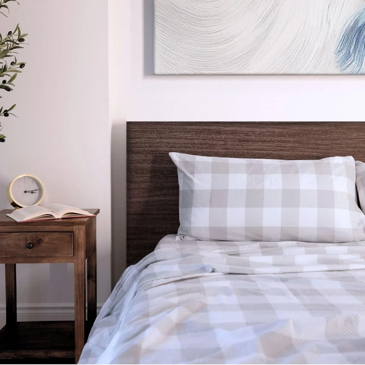 Featherhead™ 100% Cotton 4PCs Flannel Sheet Set, Queen Size, Gingham | Double-Brushed for Extra Softness, Warm & Breathable, Extra Deep Pockets fits Up to 17” – 1 Flat, 1 Fitted, 2 Pillowcase