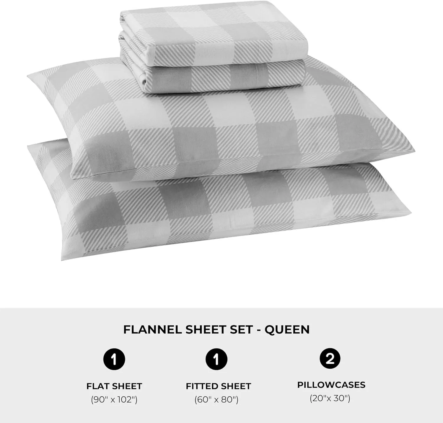 Featherhead™ 100% Cotton 4PCs Flannel Sheet Set, Queen Size, Gingham | Double-Brushed for Extra Softness, Warm & Breathable, Extra Deep Pockets fits Up to 17” – 1 Flat, 1 Fitted, 2 Pillowcase