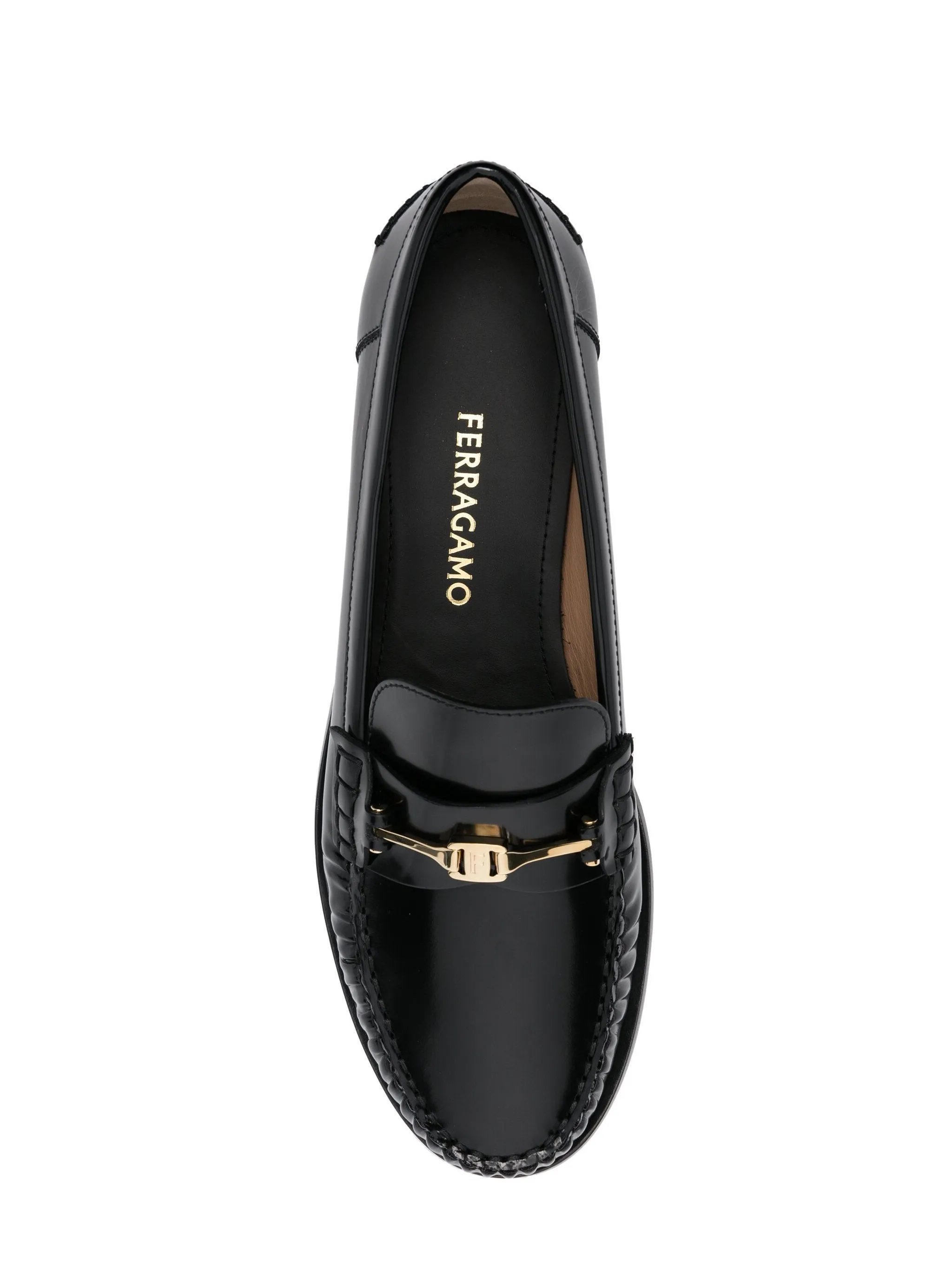 Ferragamo svarta platta mockasiner med kedja