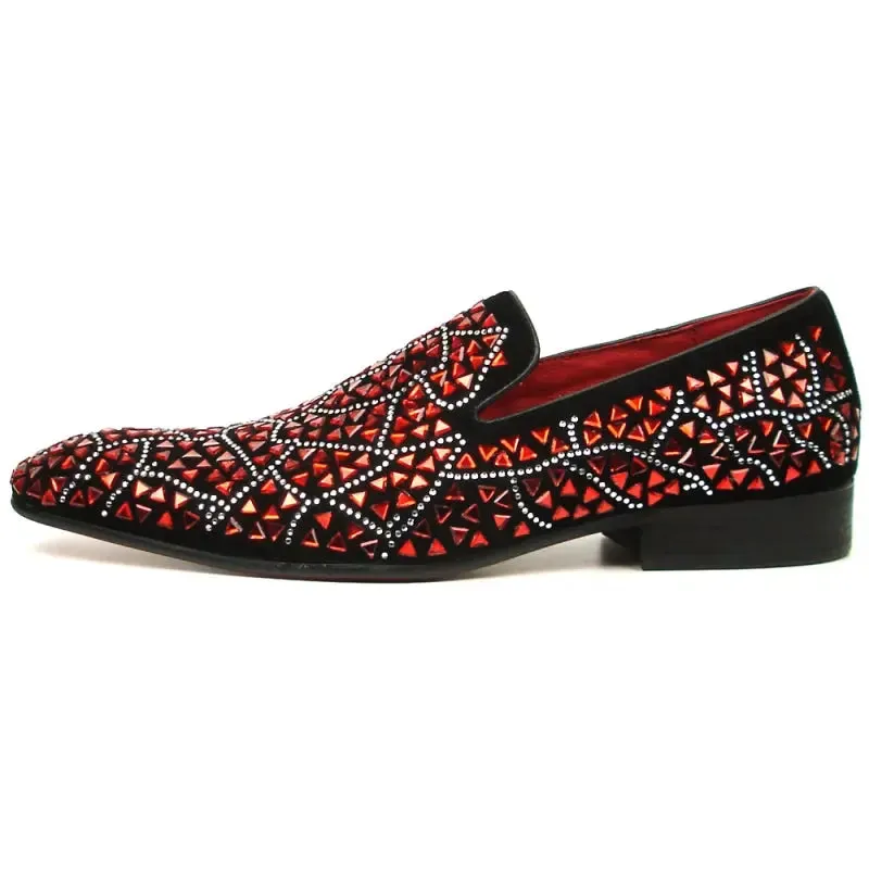 Fiesso FI-7415 Black Suede Red Stone Loafers