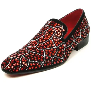 Fiesso FI-7415 Black Suede Red Stone Loafers