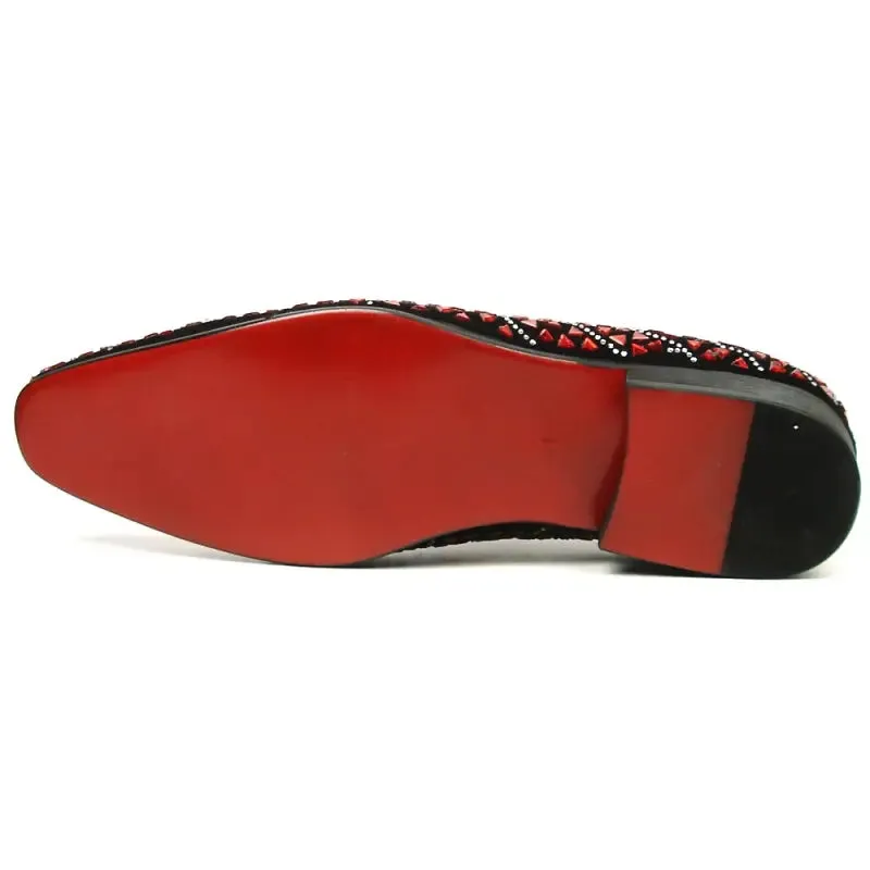 Fiesso FI-7415 Black Suede Red Stone Loafers
