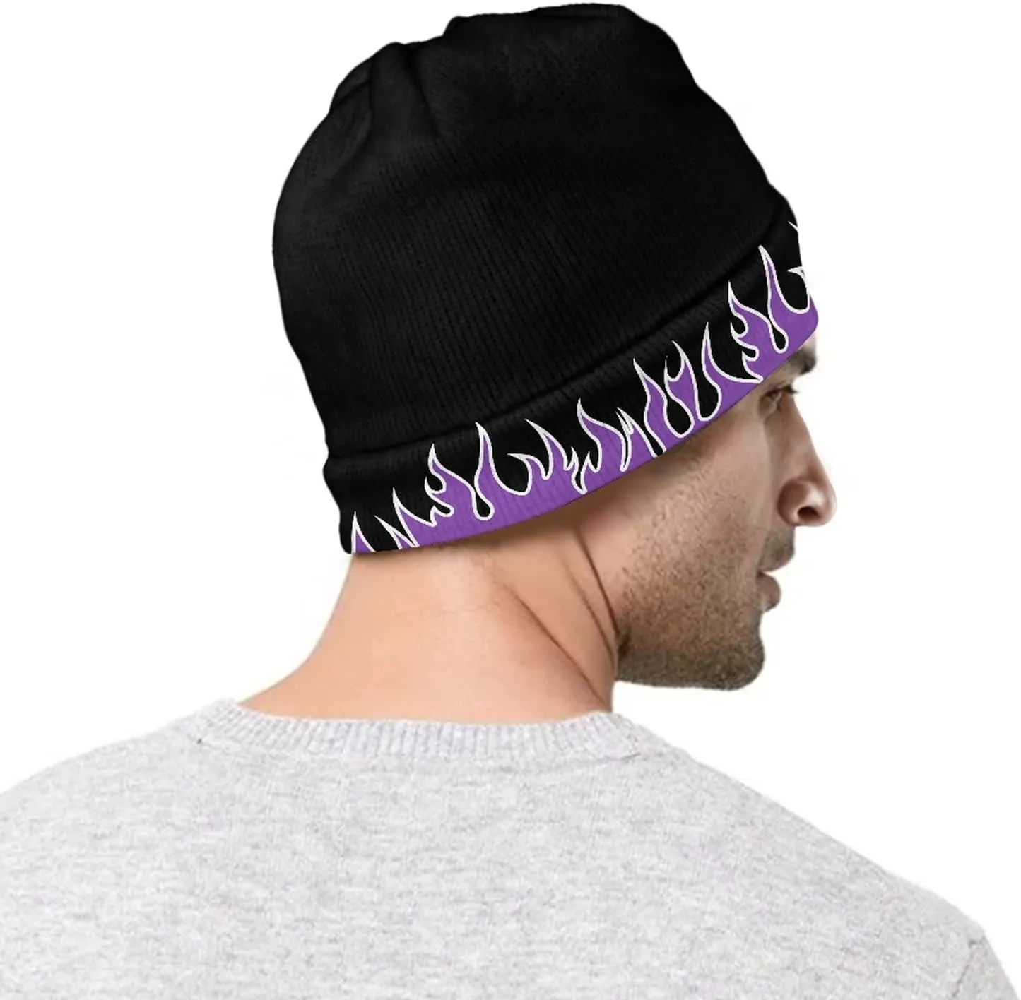Fire Flame Beanie Hats for Men Women Soft Warm Graphic Beanie Novelty Funny Cuffed Skull Caps Winter Hat