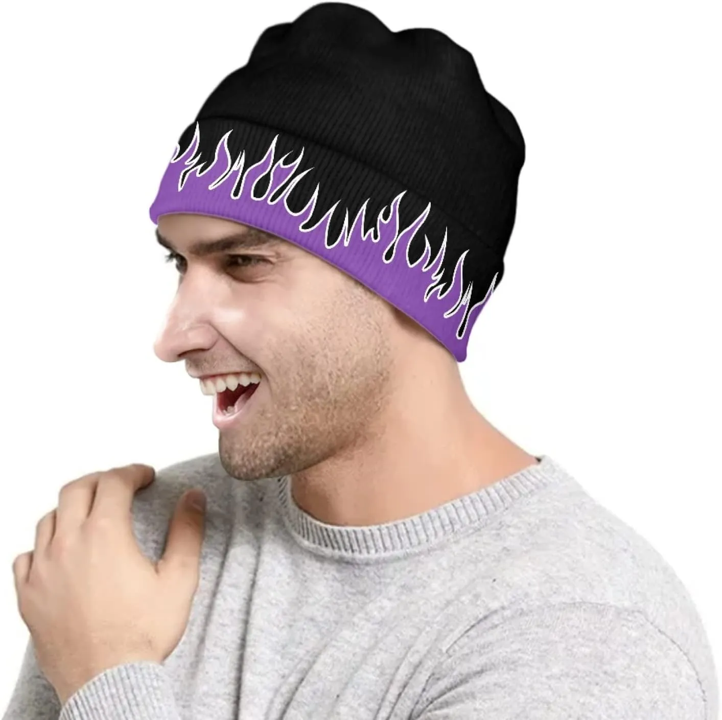 Fire Flame Beanie Hats for Men Women Soft Warm Graphic Beanie Novelty Funny Cuffed Skull Caps Winter Hat