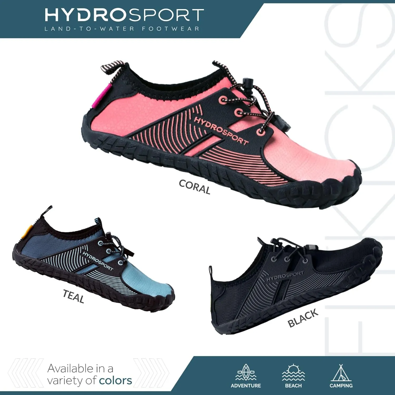FITKICKS HydroSport Land-to-Water Footwear, Unisex Barefoot Shoes, Ideal for Beach, Yoga, Surf, Camping Accessories, Versatile Barefoot Shoes for Men and Women