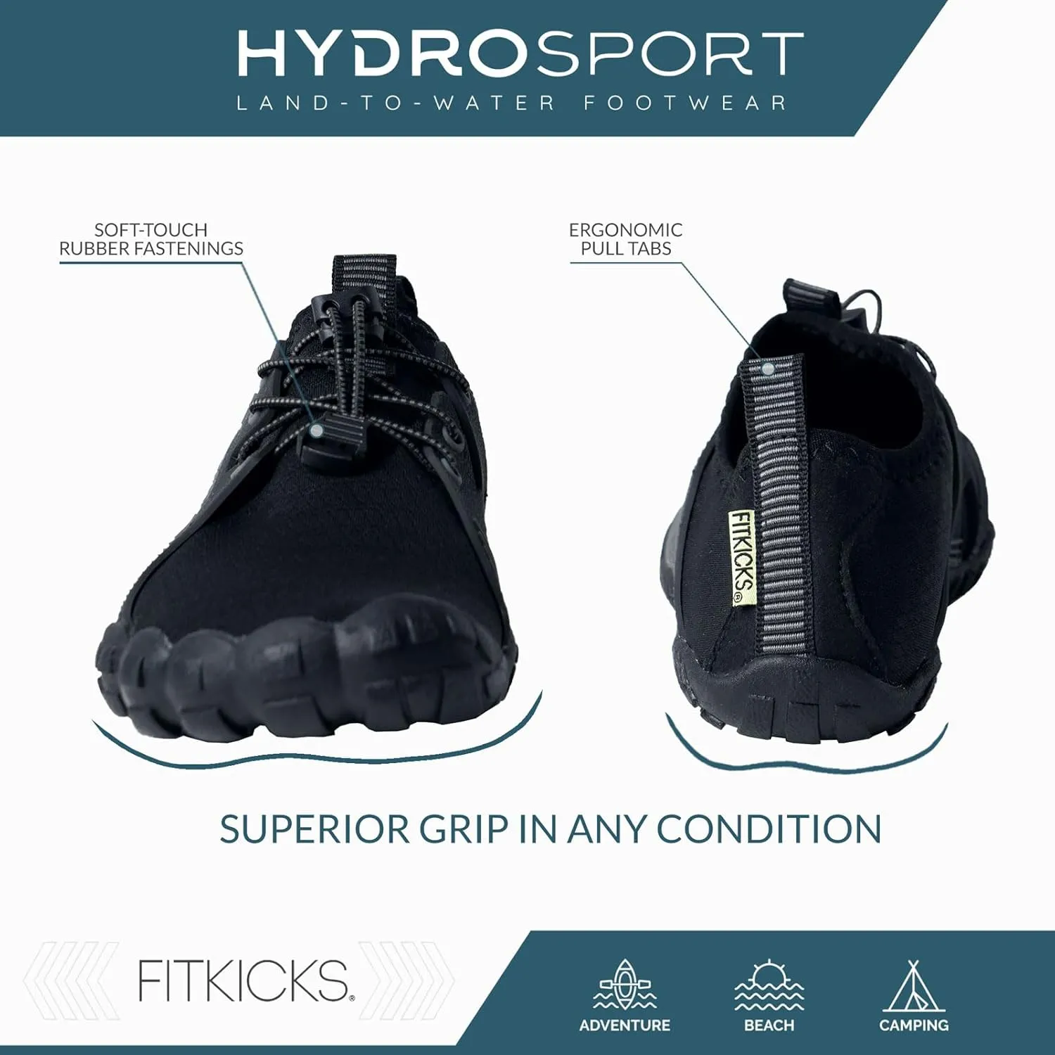 FITKICKS HydroSport Land-to-Water Footwear, Unisex Barefoot Shoes, Ideal for Beach, Yoga, Surf, Camping Accessories, Versatile Barefoot Shoes for Men and Women