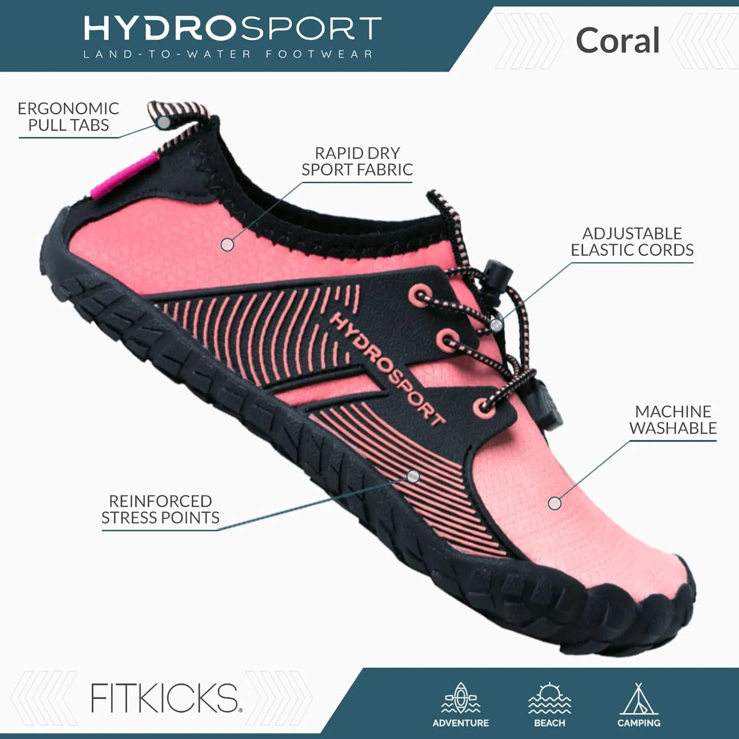 FITKICKS HydroSport Land-to-Water Footwear, Unisex Barefoot Shoes, Ideal for Beach, Yoga, Surf, Camping Accessories, Versatile Barefoot Shoes for Men and Women