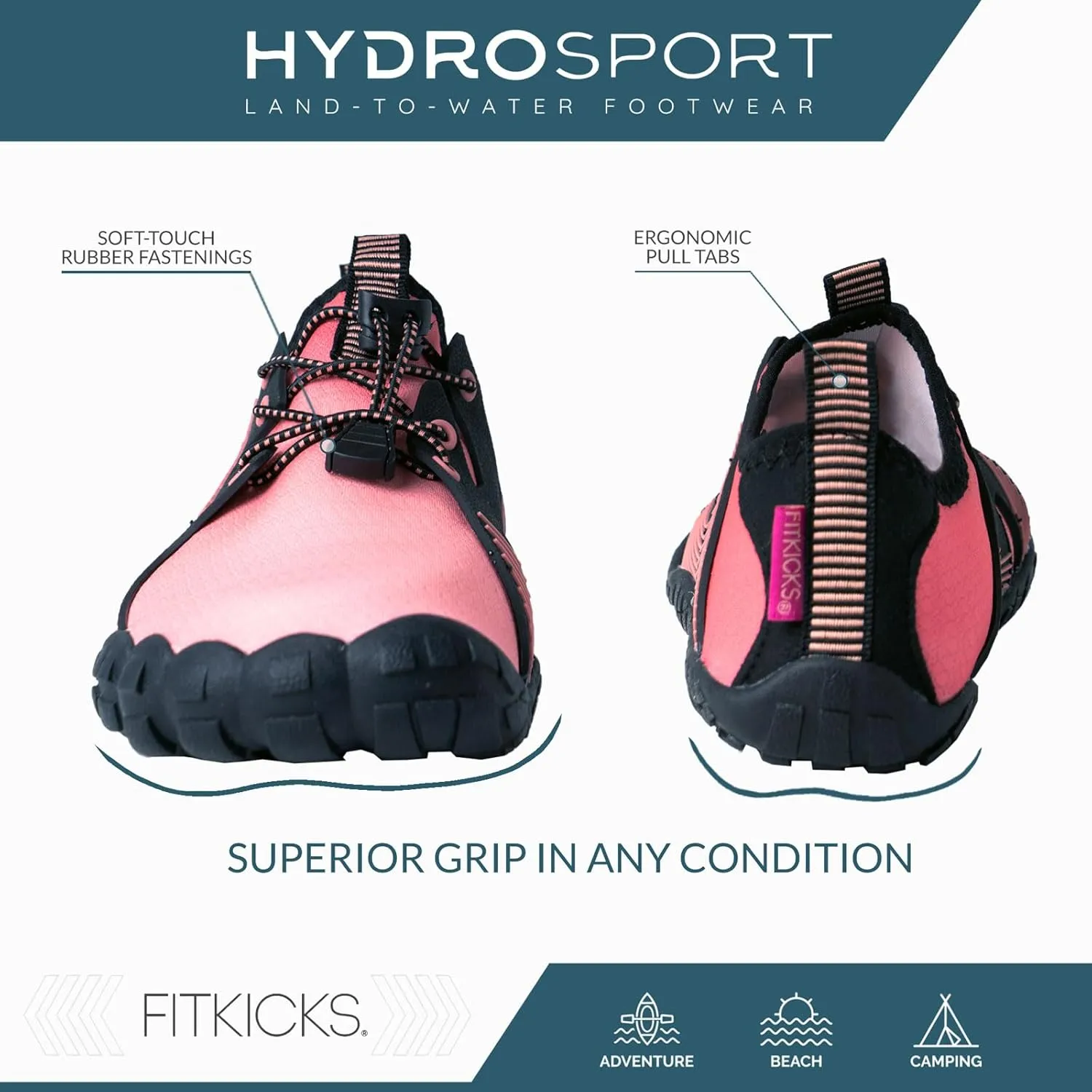FITKICKS HydroSport Land-to-Water Footwear, Unisex Barefoot Shoes, Ideal for Beach, Yoga, Surf, Camping Accessories, Versatile Barefoot Shoes for Men and Women