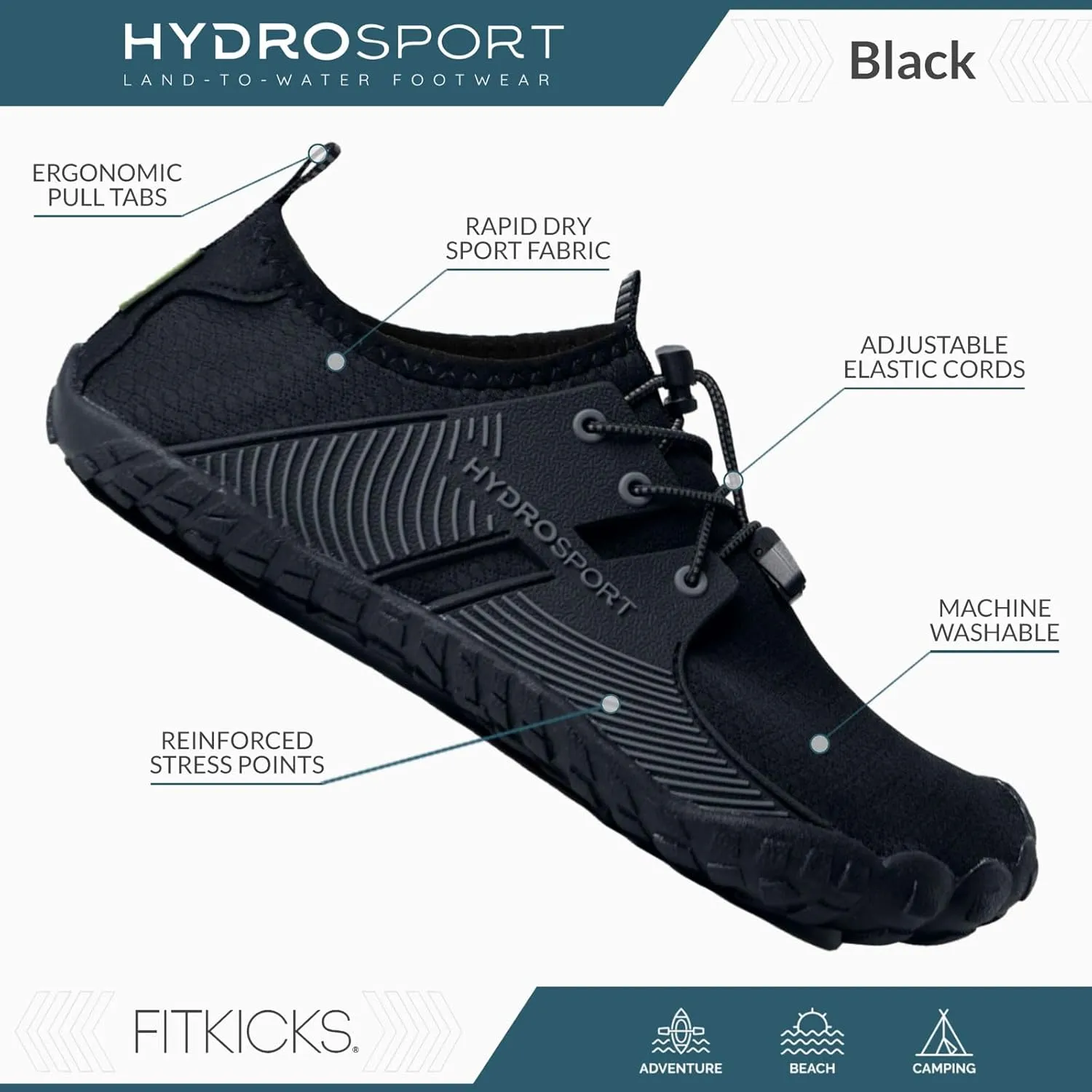 FITKICKS HydroSport Land-to-Water Footwear, Unisex Barefoot Shoes, Ideal for Beach, Yoga, Surf, Camping Accessories, Versatile Barefoot Shoes for Men and Women