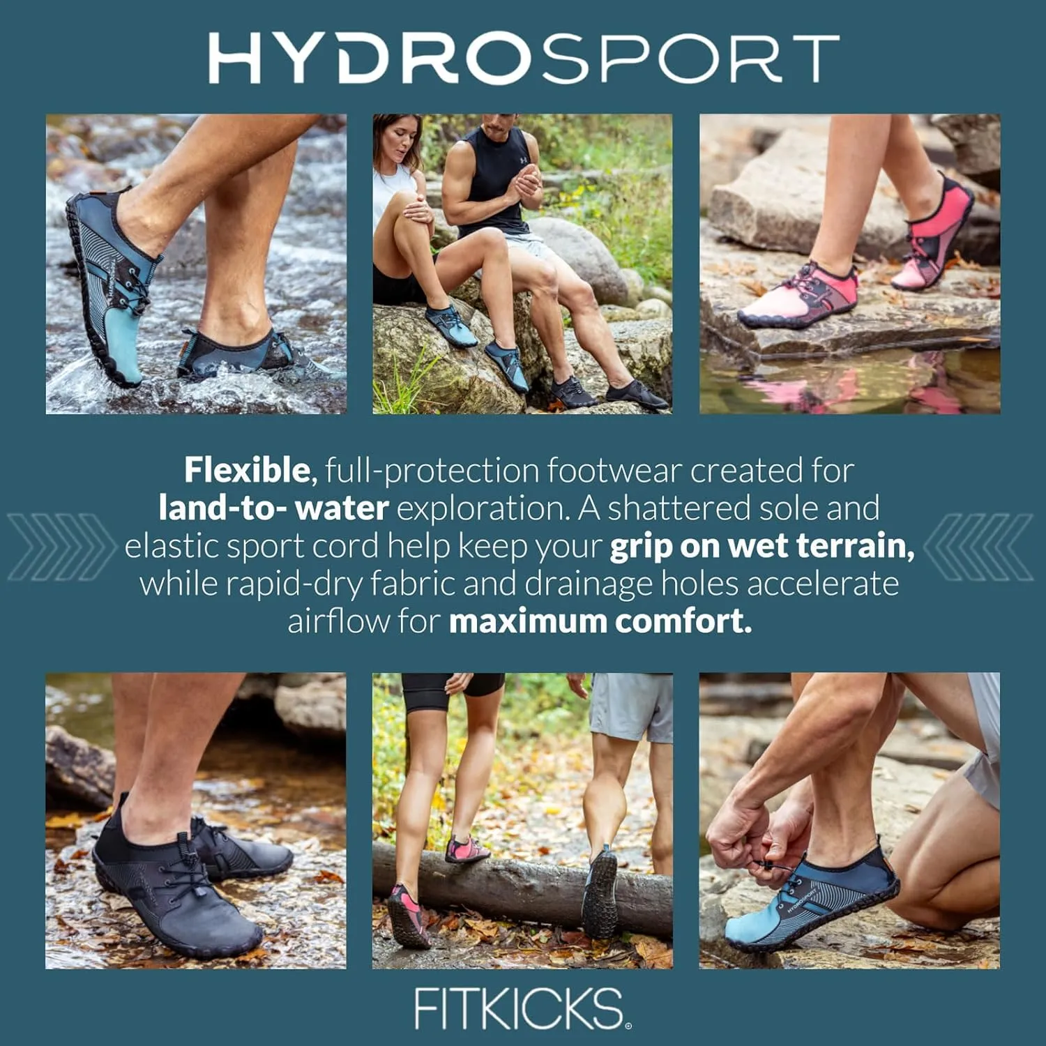 FITKICKS HydroSport Land-to-Water Footwear, Unisex Barefoot Shoes, Ideal for Beach, Yoga, Surf, Camping Accessories, Versatile Barefoot Shoes for Men and Women