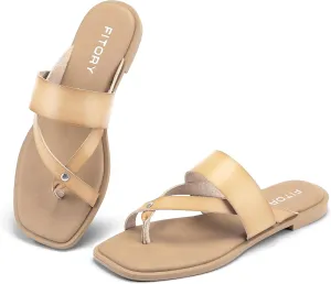 FITORY Womens Flat Sandals With Casual Fashion Slides and Flip Flops Split Toes Style for Lady Summer Size 6-11