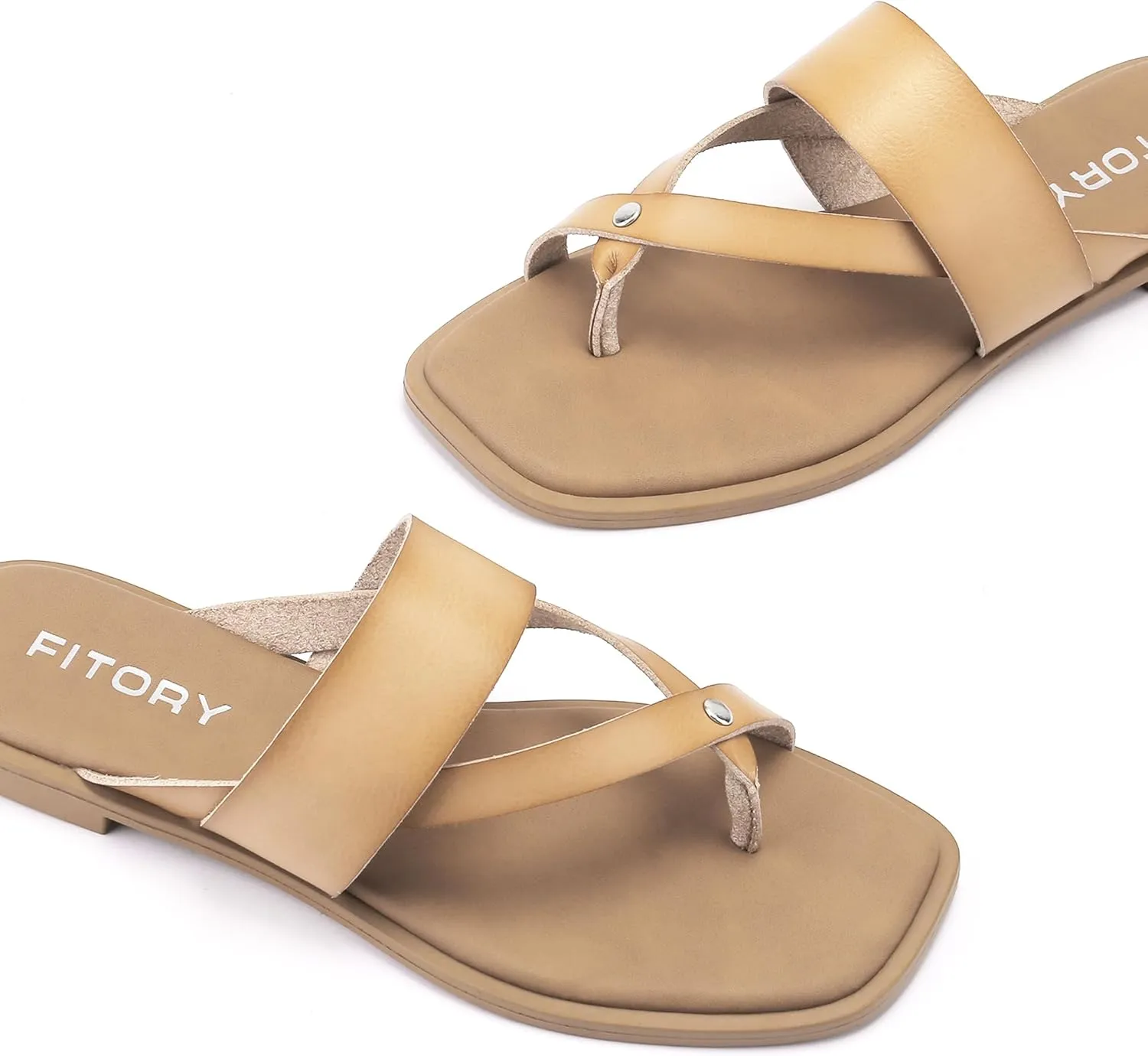 FITORY Womens Flat Sandals With Casual Fashion Slides and Flip Flops Split Toes Style for Lady Summer Size 6-11