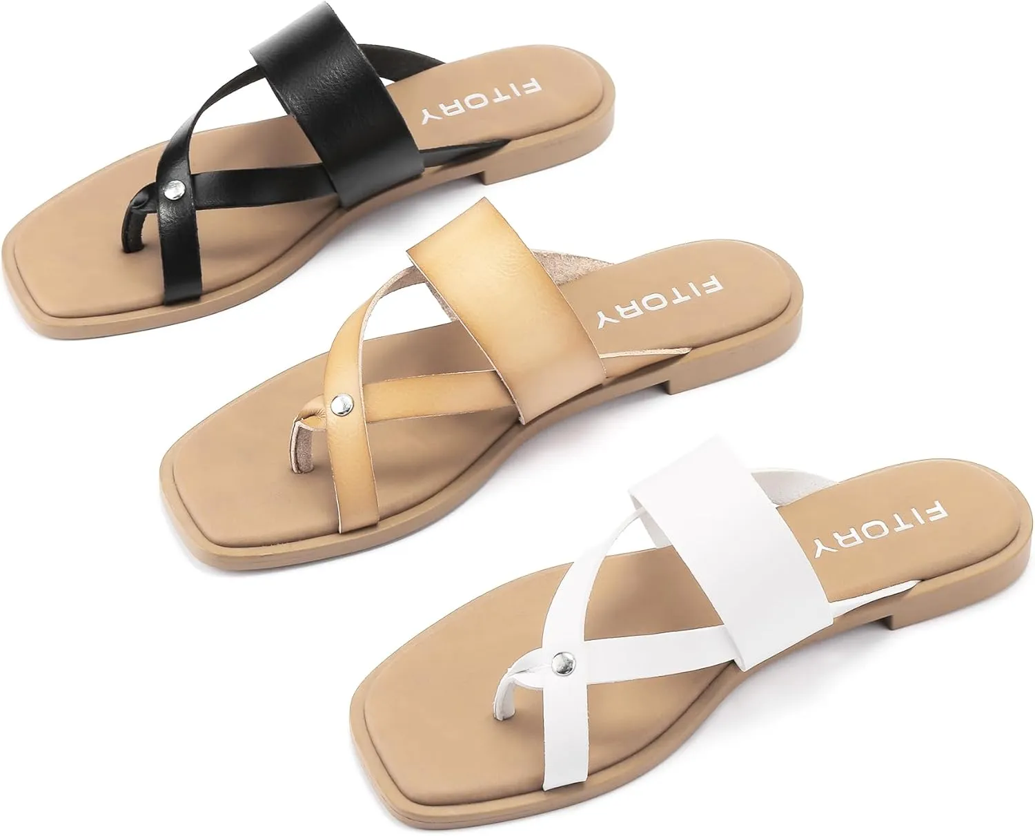 FITORY Womens Flat Sandals With Casual Fashion Slides and Flip Flops Split Toes Style for Lady Summer Size 6-11