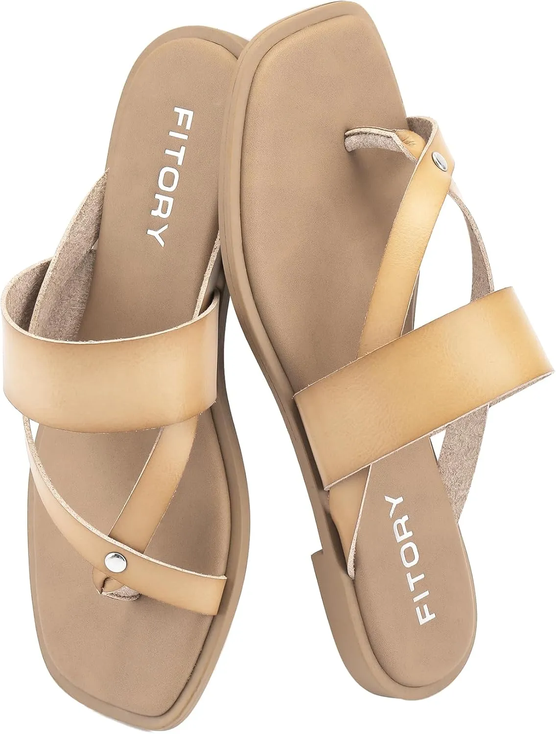 FITORY Womens Flat Sandals With Casual Fashion Slides and Flip Flops Split Toes Style for Lady Summer Size 6-11