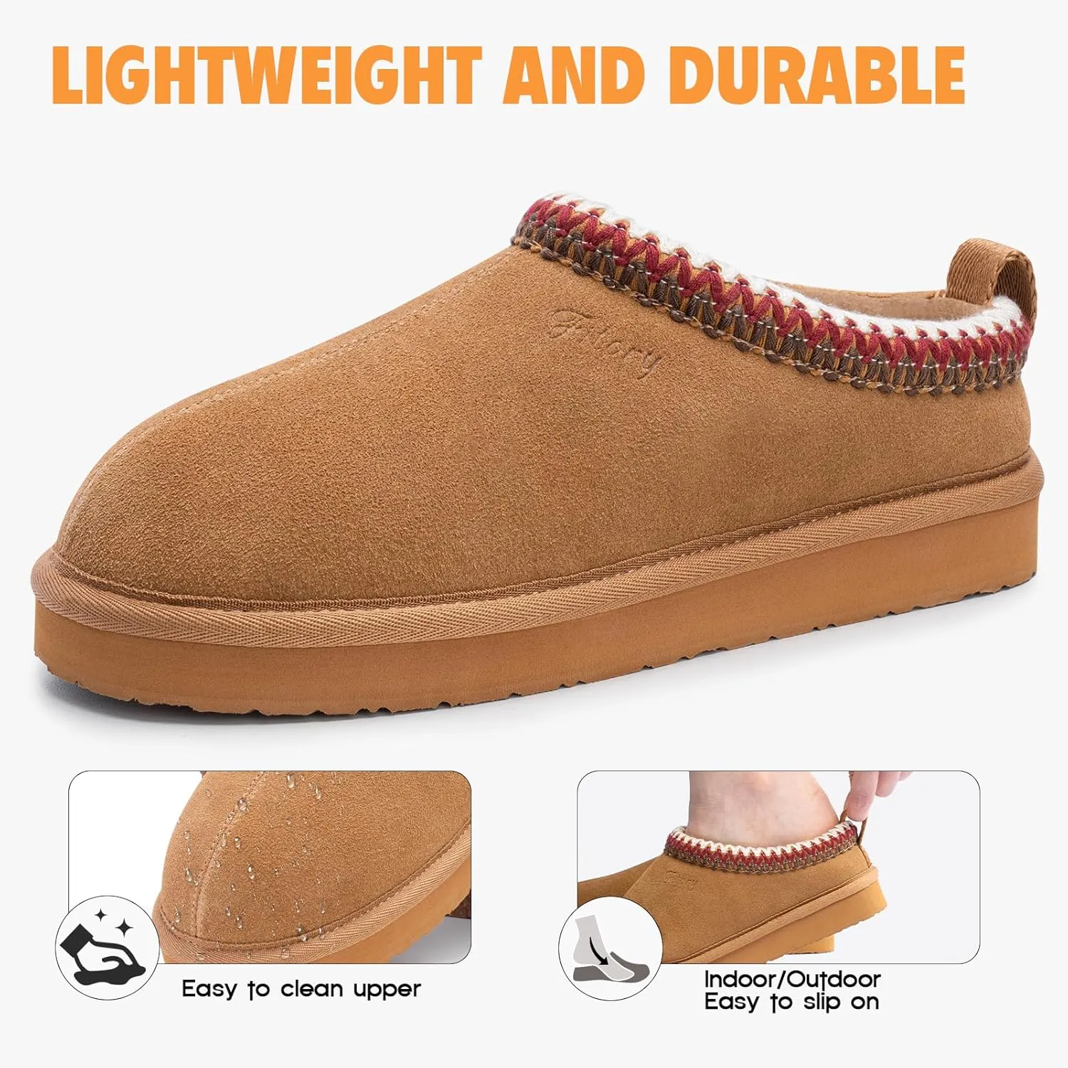 FITORY Women's Suede Slipper | Flat Short Mini Boots with Fur Fleece | Winter Casual Comfort Shoes