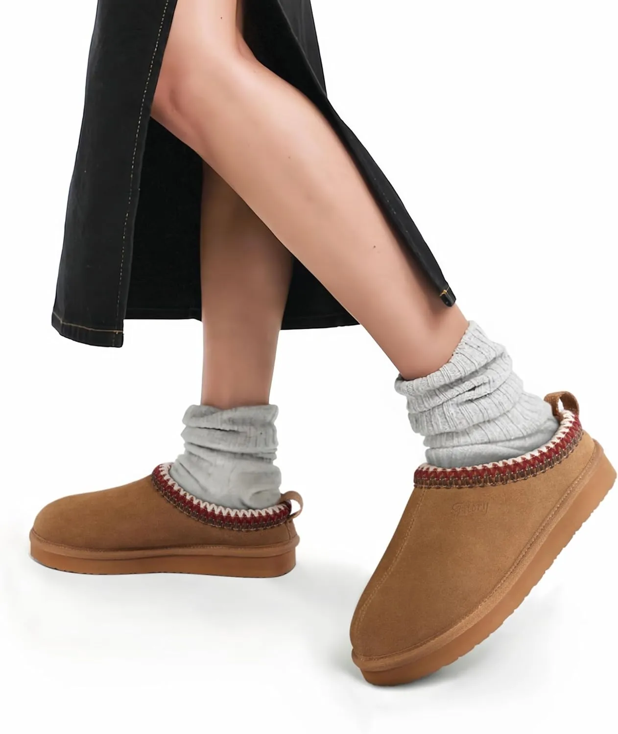 FITORY Women's Suede Slipper | Flat Short Mini Boots with Fur Fleece | Winter Casual Comfort Shoes