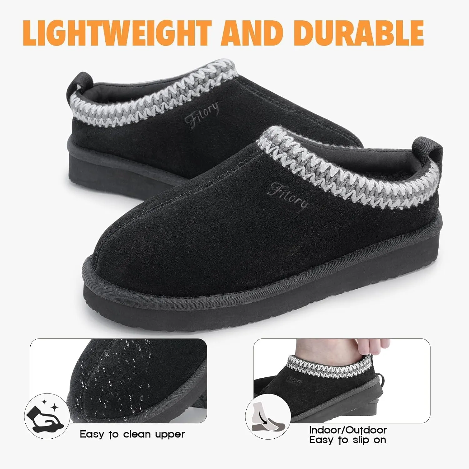 FITORY Women's Suede Slipper | Flat Short Mini Boots with Fur Fleece | Winter Casual Comfort Shoes