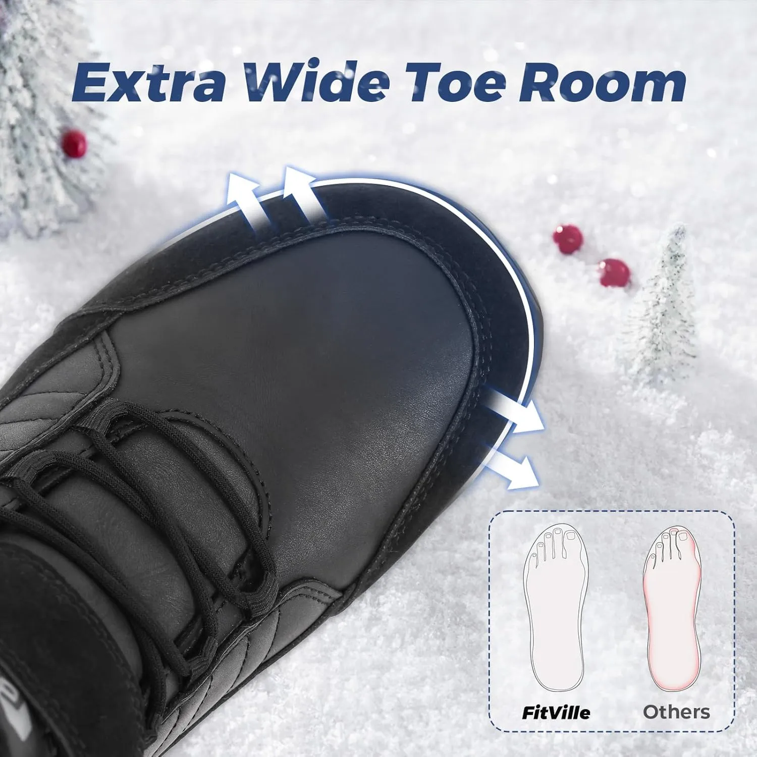 FitVille Wide Width Mens Winter Boots Fur Lined Extra Wide Snow Boots Lightweight Non Slip Hiking Boots Outdoor Diabetic Shoes for Flat Feet