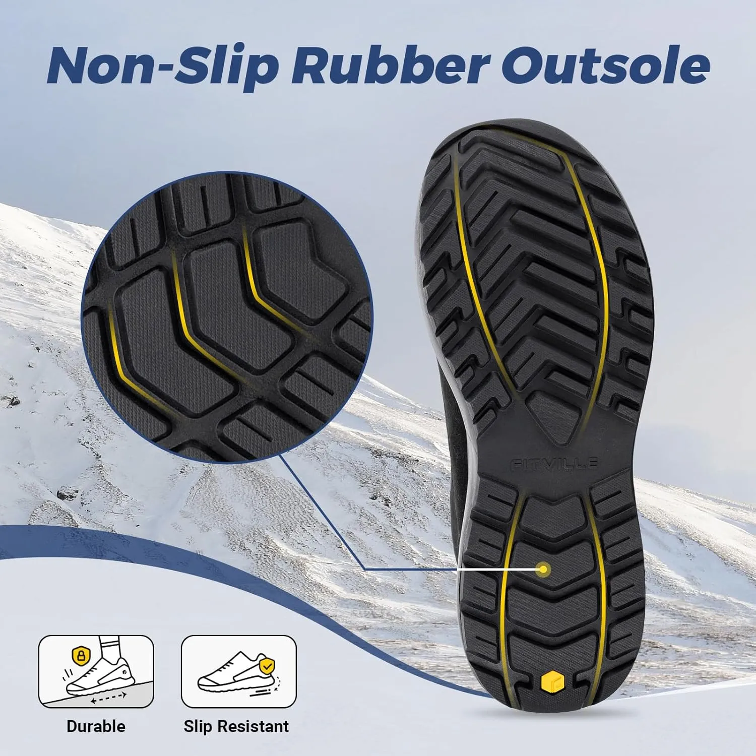 FitVille Wide Width Mens Winter Boots Fur Lined Extra Wide Snow Boots Lightweight Non Slip Hiking Boots Outdoor Diabetic Shoes for Flat Feet