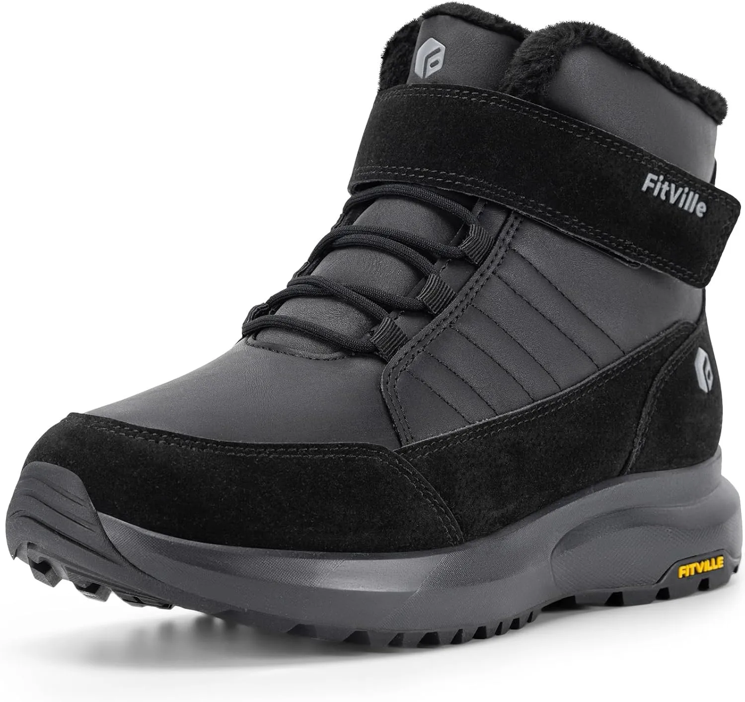 FitVille Wide Width Mens Winter Boots Fur Lined Extra Wide Snow Boots Lightweight Non Slip Hiking Boots Outdoor Diabetic Shoes for Flat Feet