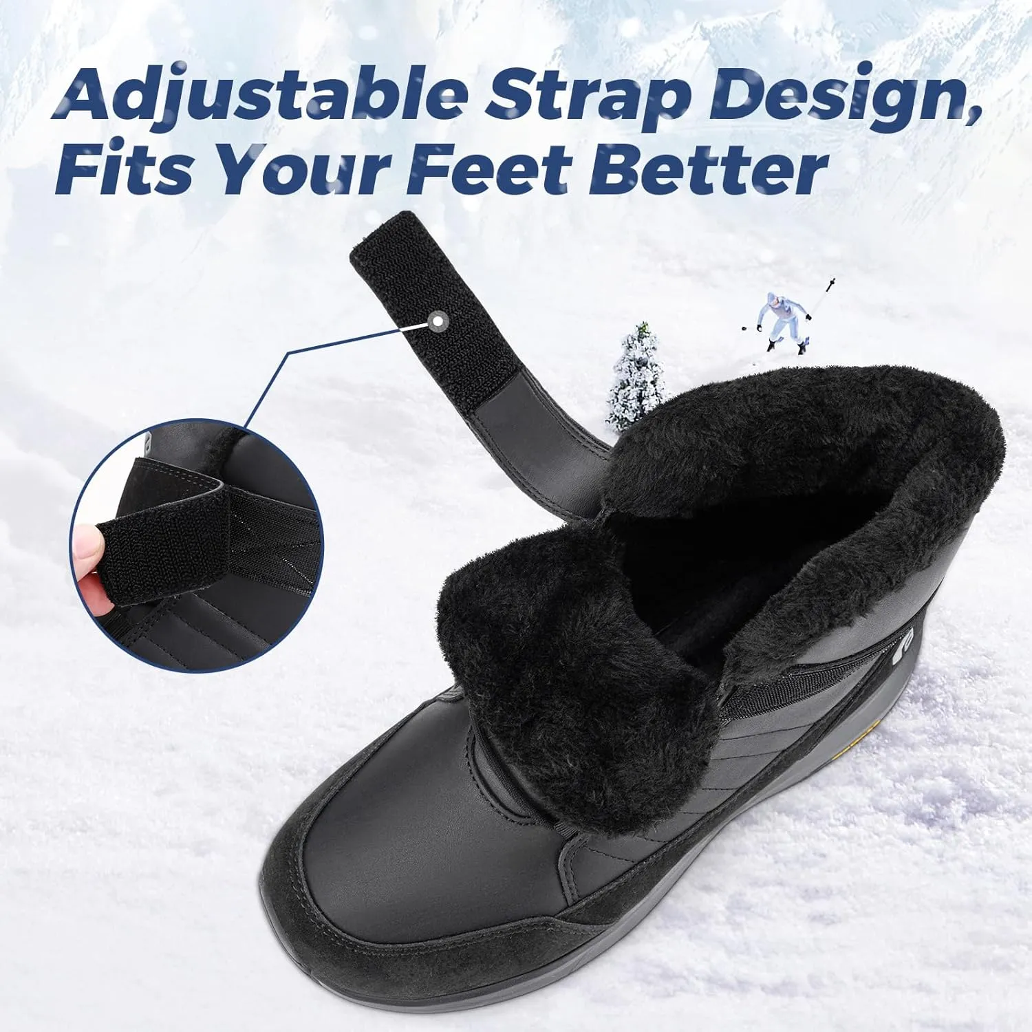 FitVille Wide Width Mens Winter Boots Fur Lined Extra Wide Snow Boots Lightweight Non Slip Hiking Boots Outdoor Diabetic Shoes for Flat Feet