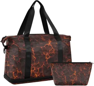 Flame Texture Duffel Bag Lightweight Carry On Gym Bags for Travel and Weekends, Versatile Overnight Bag with Shoe Compartment