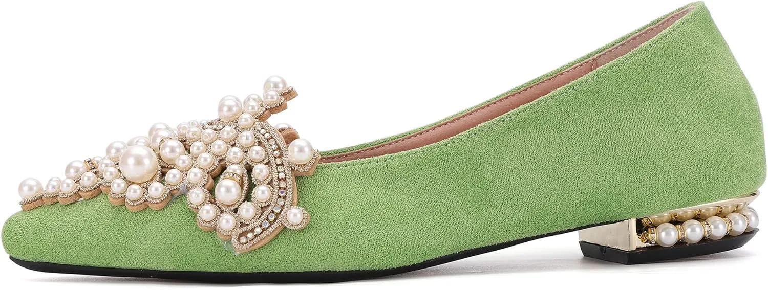 Flats for Women Bling Rhinestone Pointed Flat Shoes Comfort Slip on Low Heel Wedding Dress Shoes Ballet Flat Shoe