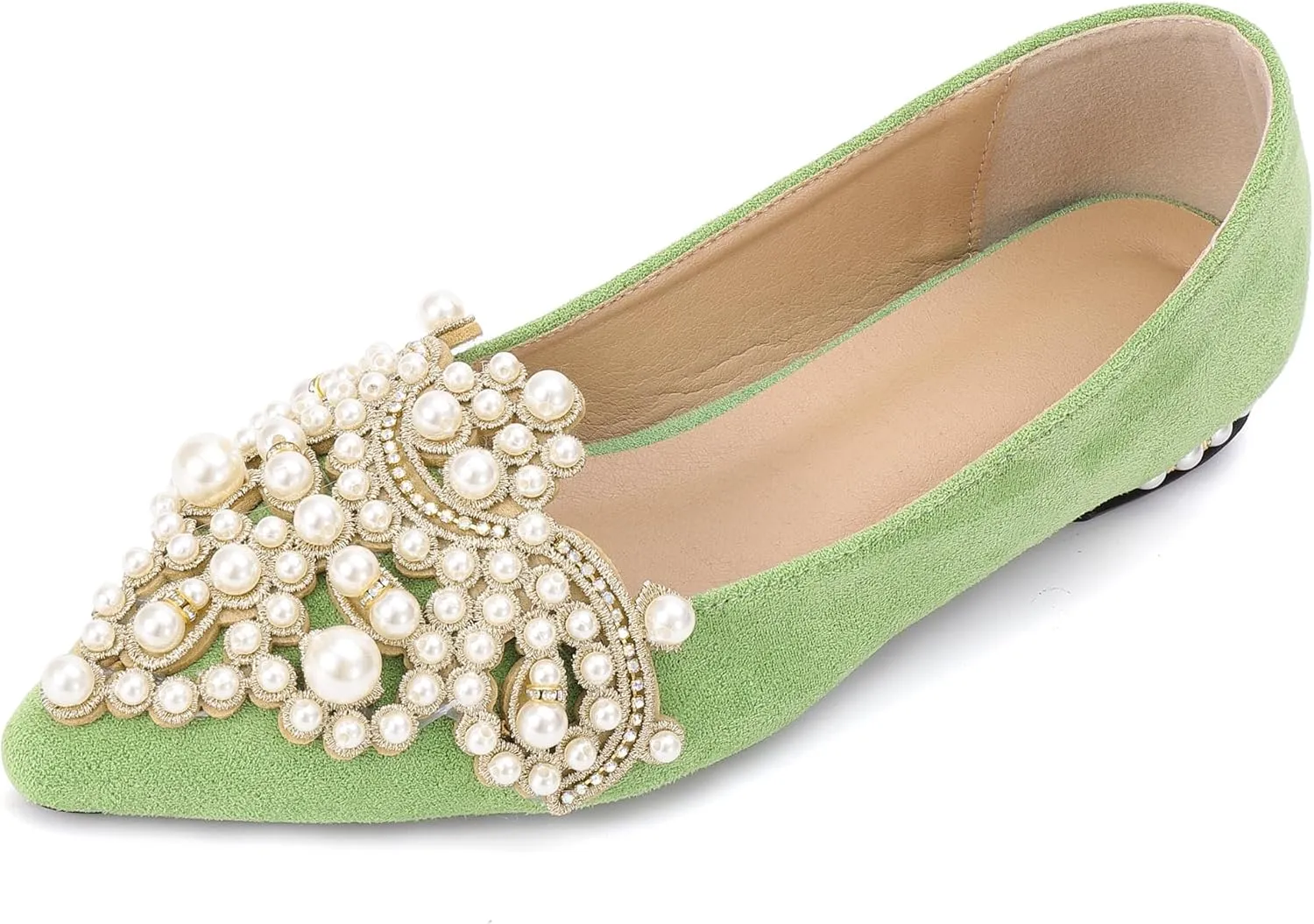 Flats for Women Bling Rhinestone Pointed Flat Shoes Comfort Slip on Low Heel Wedding Dress Shoes Ballet Flat Shoe