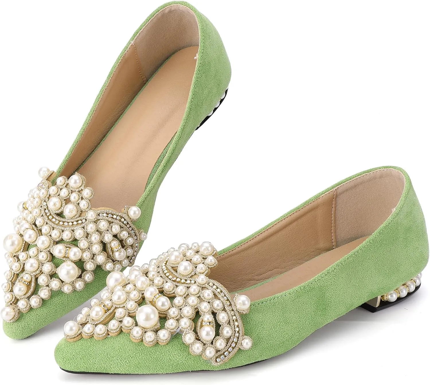 Flats for Women Bling Rhinestone Pointed Flat Shoes Comfort Slip on Low Heel Wedding Dress Shoes Ballet Flat Shoe