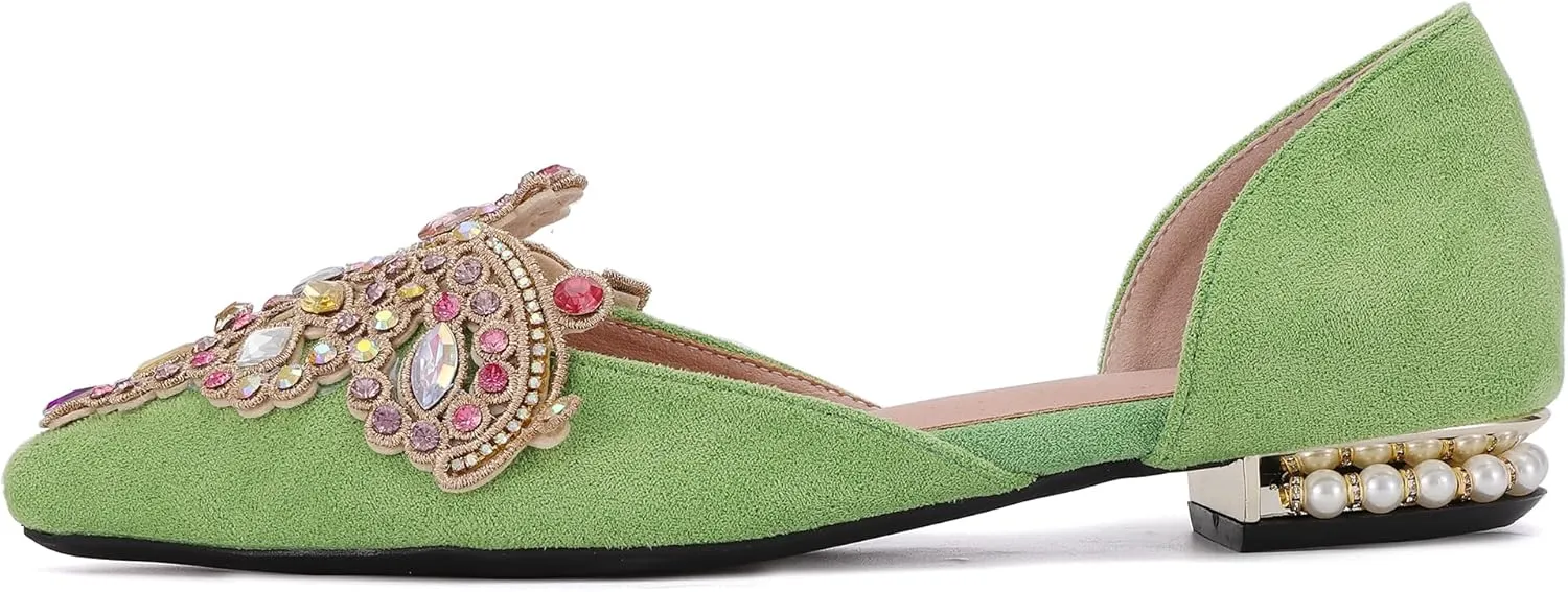Flats for Women Fashion Ballet Flats Wedding Dress Shoes Bling Rhinestone Pointed Flats Comfort Slip on Low Heel Dress Flat Shoes