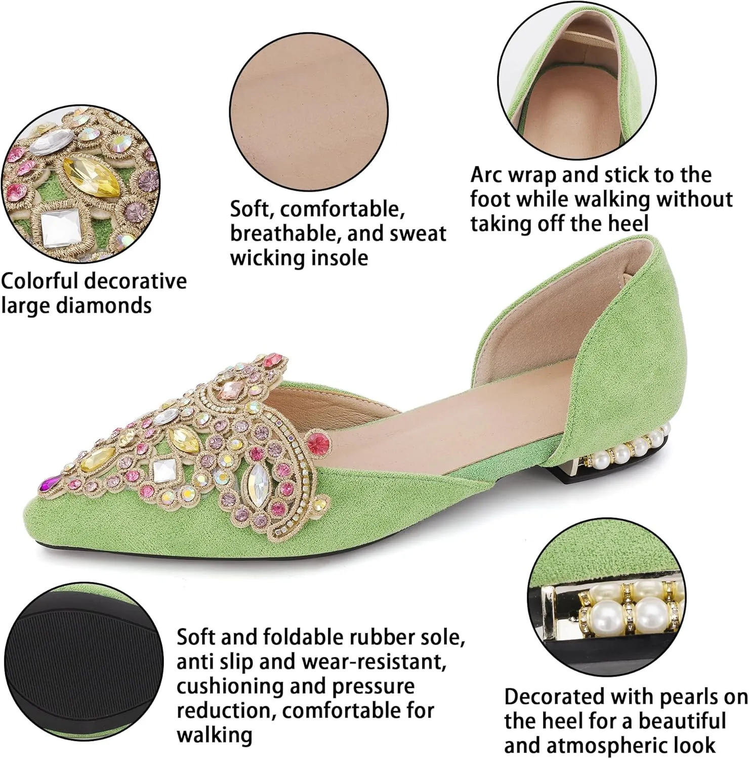 Flats for Women Fashion Ballet Flats Wedding Dress Shoes Bling Rhinestone Pointed Flats Comfort Slip on Low Heel Dress Flat Shoes