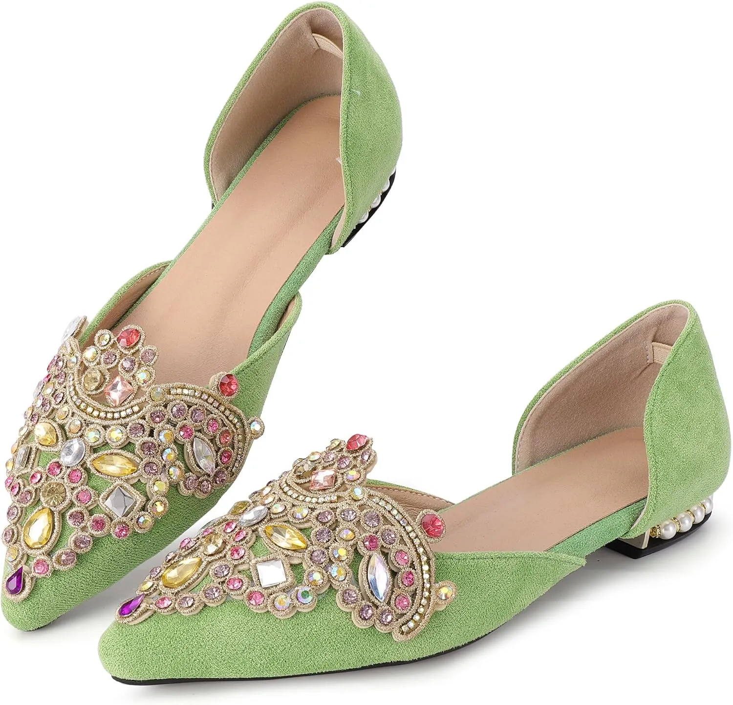 Flats for Women Fashion Ballet Flats Wedding Dress Shoes Bling Rhinestone Pointed Flats Comfort Slip on Low Heel Dress Flat Shoes