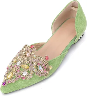 Flats for Women Fashion Ballet Flats Wedding Dress Shoes Bling Rhinestone Pointed Flats Comfort Slip on Low Heel Dress Flat Shoes