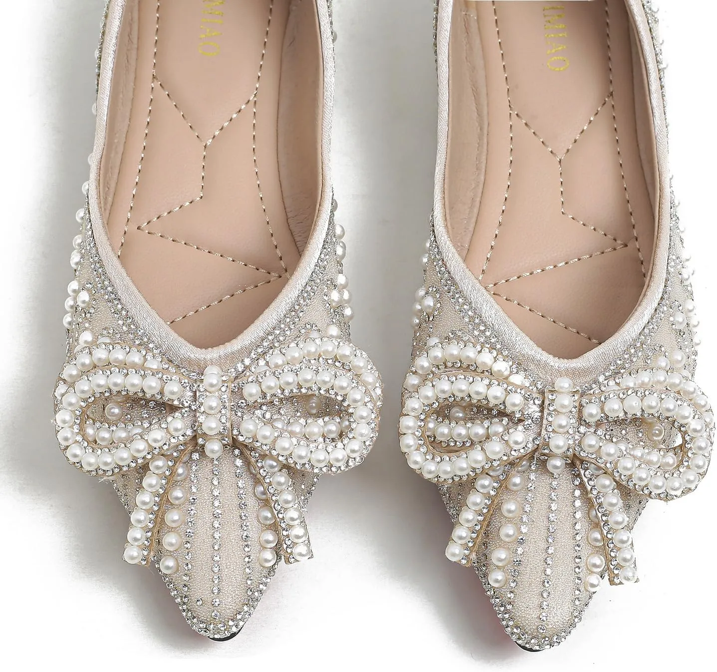 Flats Shoes Women Rhinestone Wedding Flats Pointed Toe Ballet Flat Shoe Low Heel Dress Shoes Sparkly Flats for Women
