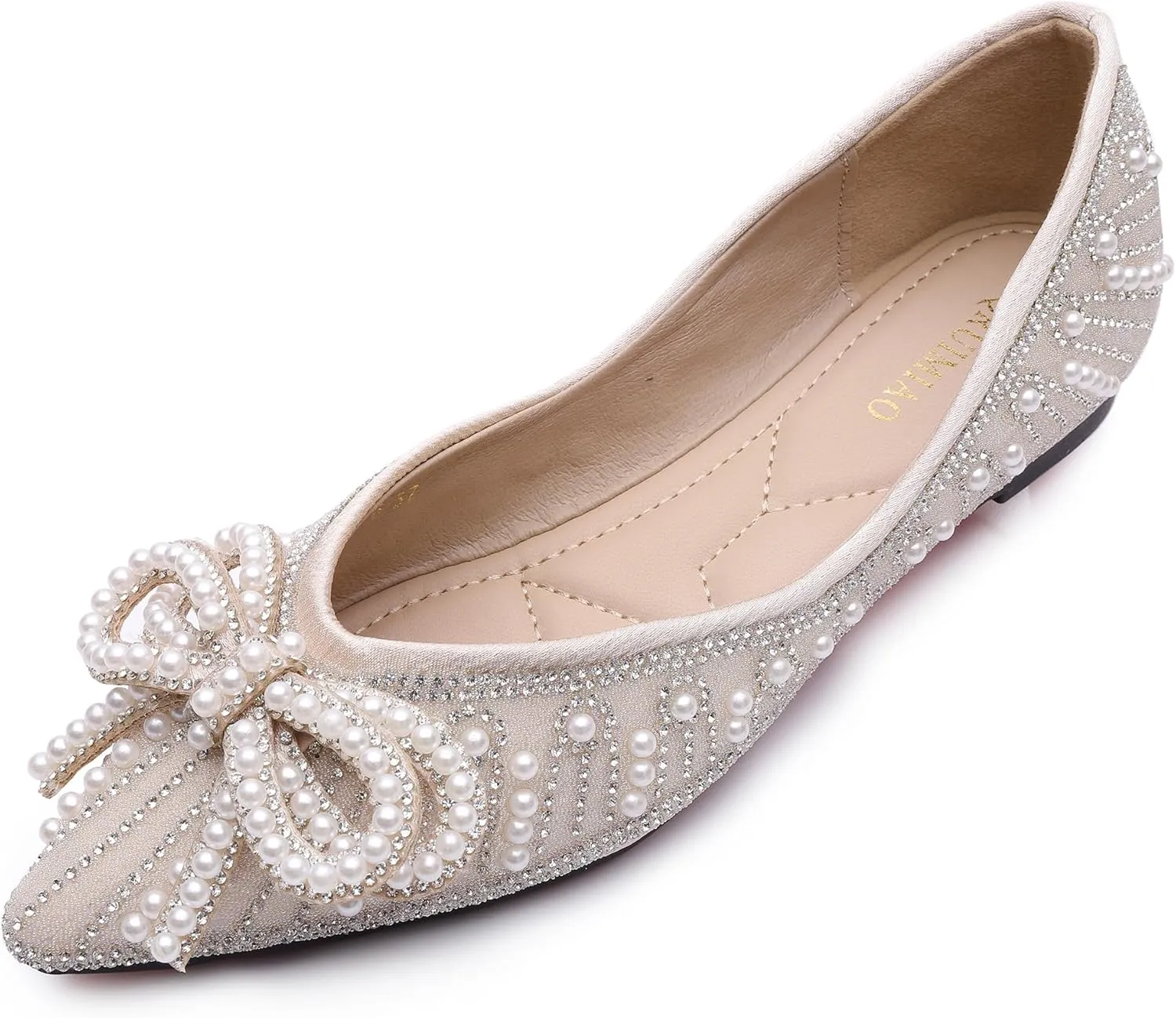 Flats Shoes Women Rhinestone Wedding Flats Pointed Toe Ballet Flat Shoe Low Heel Dress Shoes Sparkly Flats for Women