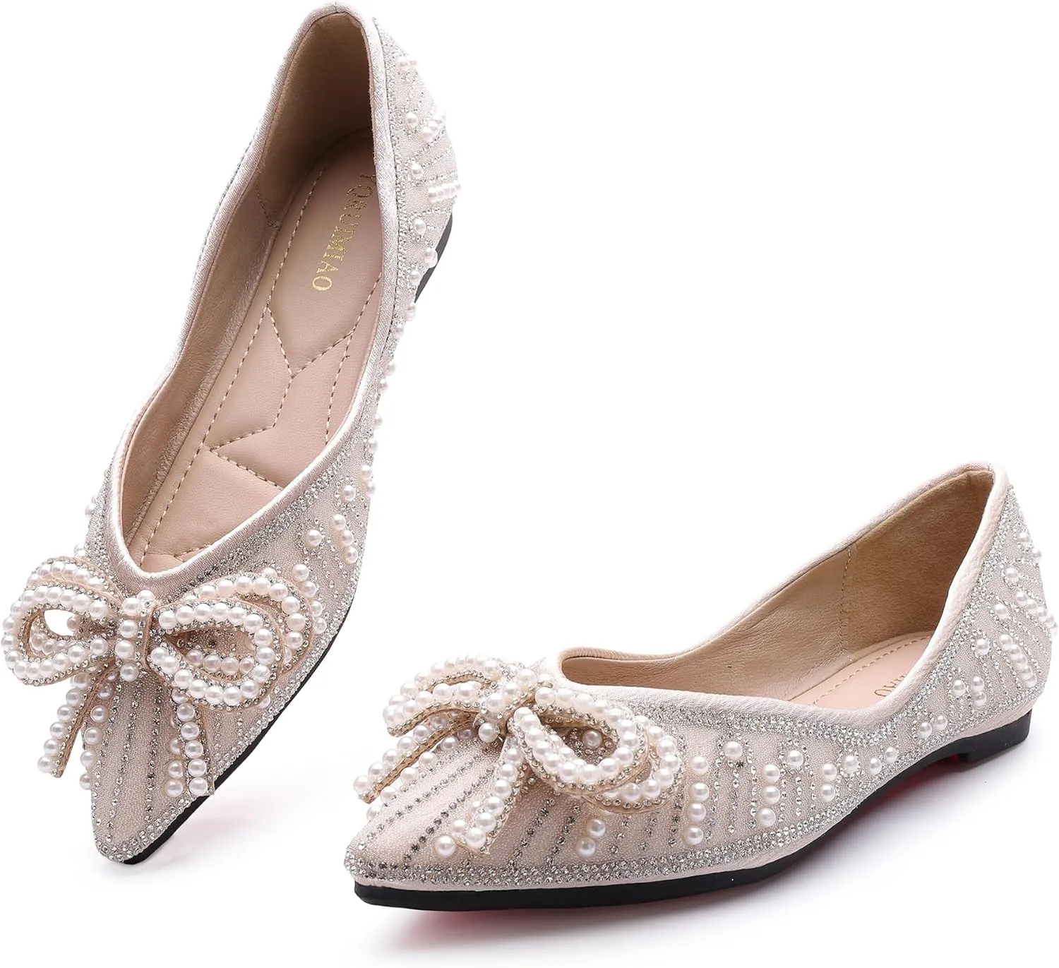 Flats Shoes Women Rhinestone Wedding Flats Pointed Toe Ballet Flat Shoe Low Heel Dress Shoes Sparkly Flats for Women