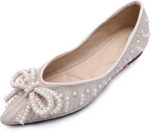 Flats Shoes Women Rhinestone Wedding Flats Pointed Toe Ballet Flat Shoe Low Heel Dress Shoes Sparkly Flats for Women