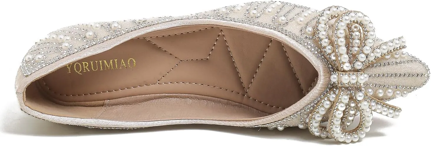 Flats Shoes Women Rhinestone Wedding Flats Pointed Toe Ballet Flat Shoe Low Heel Dress Shoes Sparkly Flats for Women