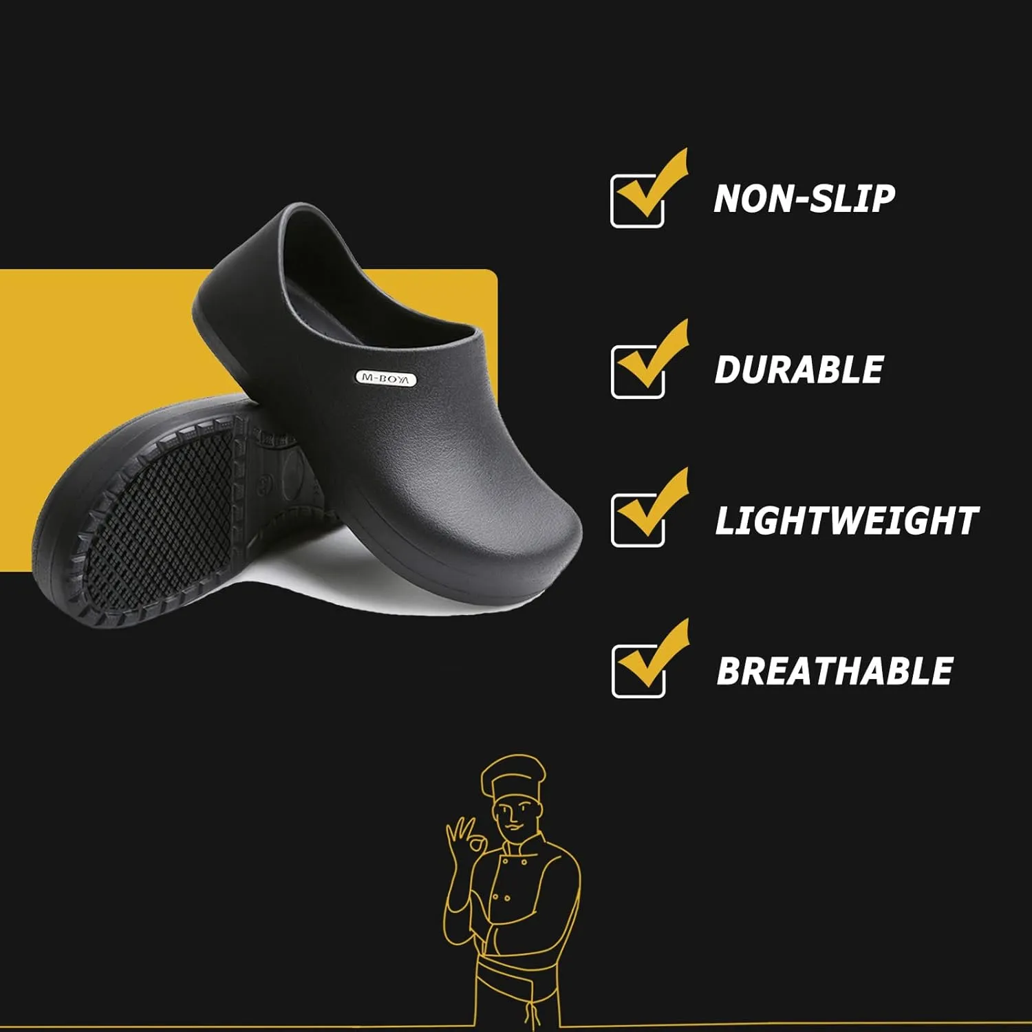 FLIOZY Chef Shoes Men's Professional Non Slip Waterproof Work Shoes Women's Nursing Shoes Garden Shoes for Hospital Garden Kitchen Unisex
