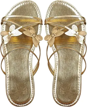 Floerns Women's Elegant Rhinestone Butterfly Transparent Elastic Strap Summer Flat Sandals