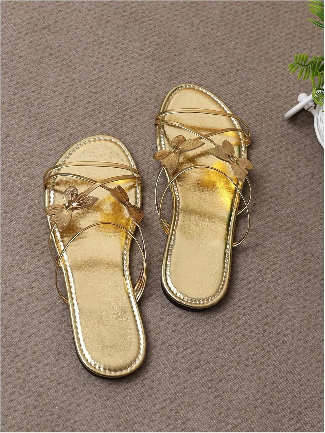 Floerns Women's Elegant Rhinestone Butterfly Transparent Elastic Strap Summer Flat Sandals