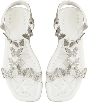 Floerns Women's Elegant Rhinestone Butterfly Transparent Elastic Strap Summer Flat Sandals