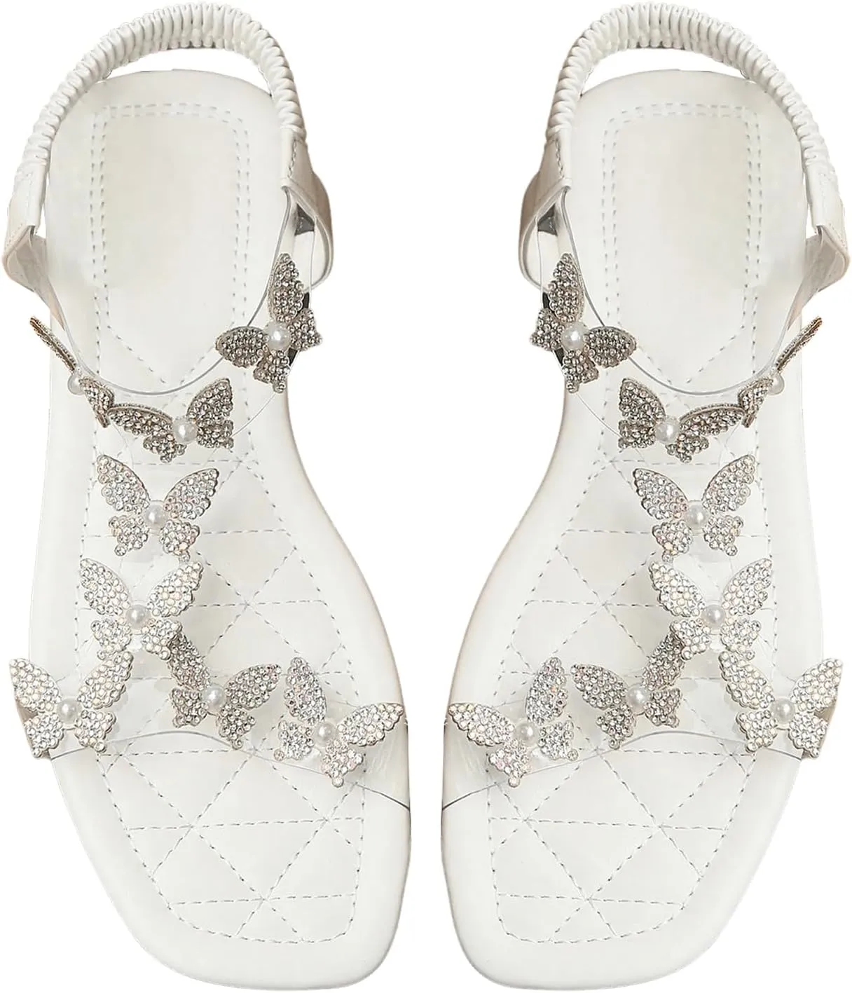Floerns Women's Elegant Rhinestone Butterfly Transparent Elastic Strap Summer Flat Sandals
