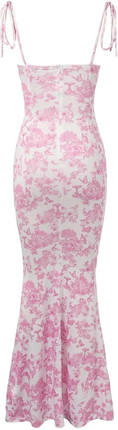 Floral Corset Milkmaid Dress Garden Wedding Guest Cocktail Party Elegant Long Slim Sundress for Women Summer 2025