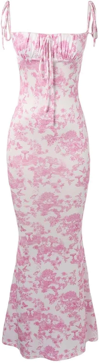 Floral Corset Milkmaid Dress Garden Wedding Guest Cocktail Party Elegant Long Slim Sundress for Women Summer 2025