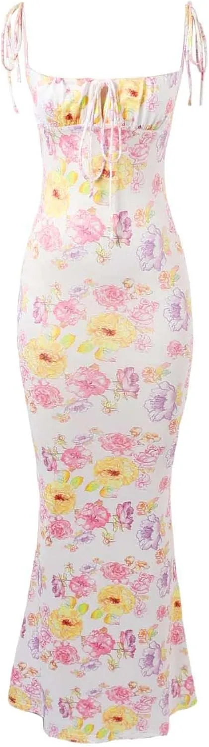 Floral Corset Milkmaid Dress Garden Wedding Guest Cocktail Party Elegant Long Slim Sundress for Women Summer 2025