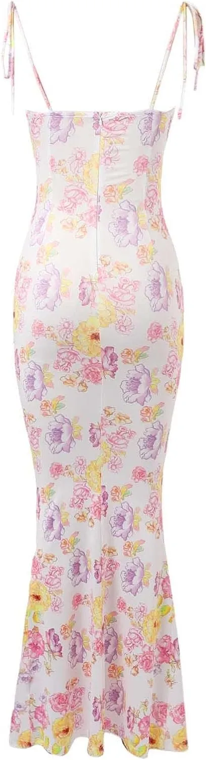 Floral Corset Milkmaid Dress Garden Wedding Guest Cocktail Party Elegant Long Slim Sundress for Women Summer 2025