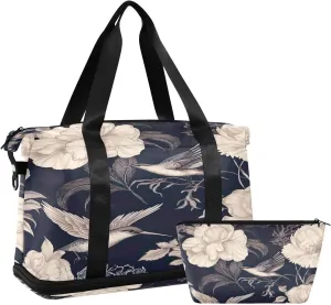 Floral Hummingbirds Duffel Bag Lightweight Carry On Gym Bags for Travel and Weekends, Versatile Overnight Bag with Shoe Compartment